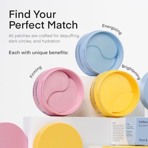Terez & Honor Under Eye Patches for Dark Circles - 60 Korean Hydrogel Masks for Puffiness, Bags, Wrinkle with Caffeine, Hyaluronic Acid, Niacinamide - Undereye Hydrating & Cooling, Vegan, No Fragrance