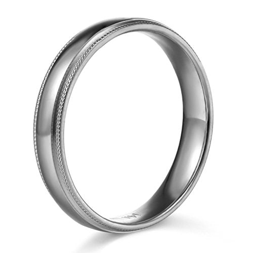 14k White Gold 4mm Plain Milgrain Wedding Band - Size 4