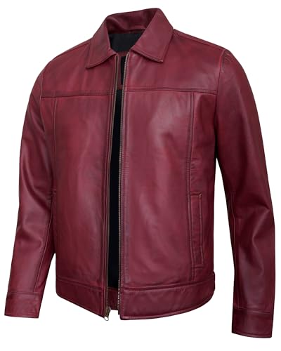 UrbanFocal Maroon Leather Jacket For Men - Real Lambskin Vintage Leather Jackets | [101001905] J.Wick Maroon, XL