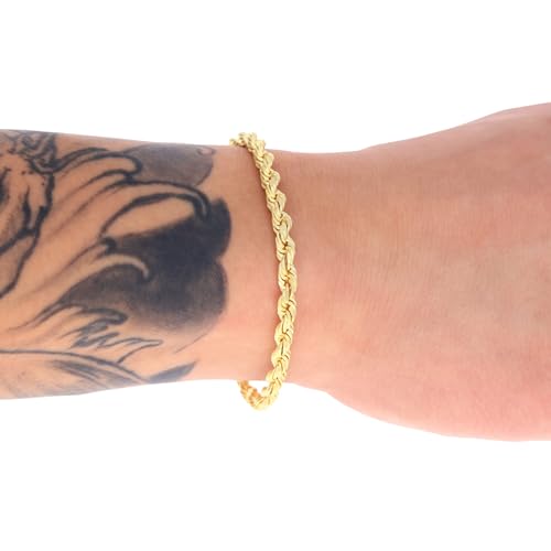 Nuragold 14k Real Yellow Gold Rope Chain Diamond Cut Italian Bracelet - 4mm - 8"