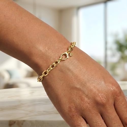 Floreo 14k Yellow Gold Oversized Charm Lock 5mm Rolo Link Bracelet, 7 Inch