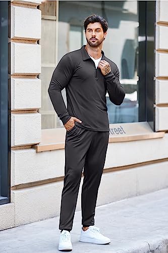 COOFANDY Sweatsuits for Men Long Sleeve 2 Piece Quarter Zip Polo Suit Casual Tracksuit Set
