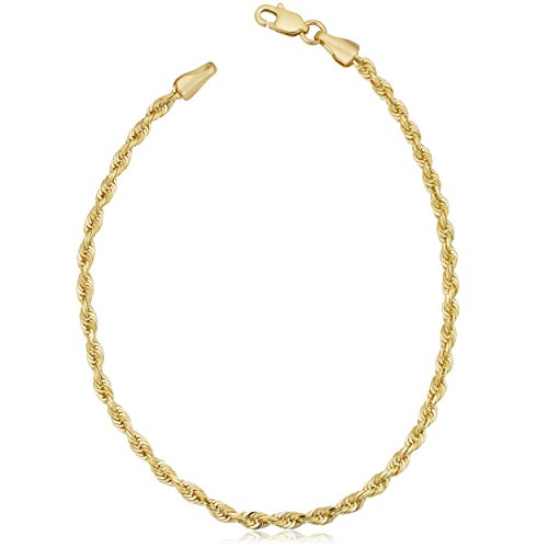 10k Yellow Gold 2.6mm Men's or Women's Rope Chain Bracelet (8.5 inch)