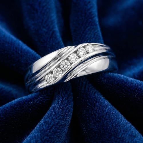 P3 POMPEII3 Pompeii Mens 14K White Gold 1/4ct Diamond Wedding Ring High Polished Smooth Band - Size 10
