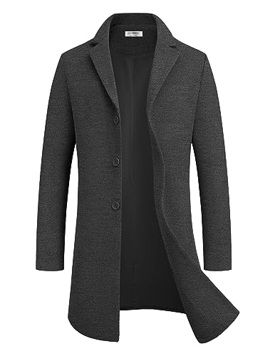 COOFANDY Mens Winter Coat Slim Fit Grey Trench Coats Fashion Premium Long French Overcoat Outwear Pea Coat wih Pockets S