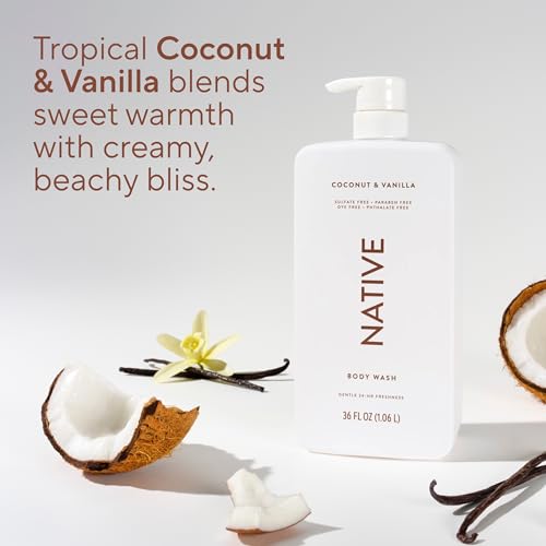 Native Body Wash for Women & Men, Coconut & Vanilla, 36 oz Pump Bottle, Sulfate-Free & Gentle