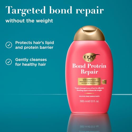 OGX Repair & Protect Bond Protein Repair Shampoo, Lightweight Hair Wash Cleanses & Targets Damaged Hair for Effective Bond Repair, Formulated without Parabens, 13 fl. oz
