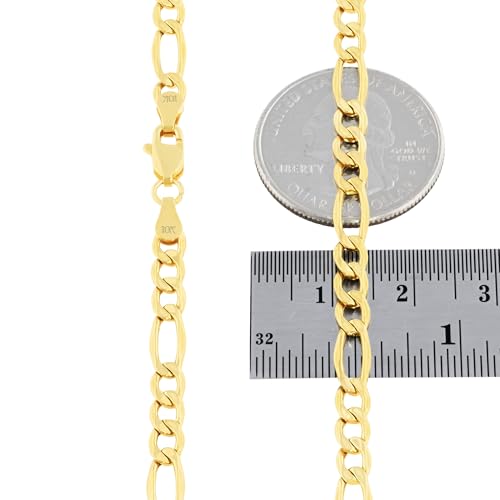 Nuragold 10k Real Yellow Gold Figaro Link 4.5mm Chain Necklace (16"-30") - 22"