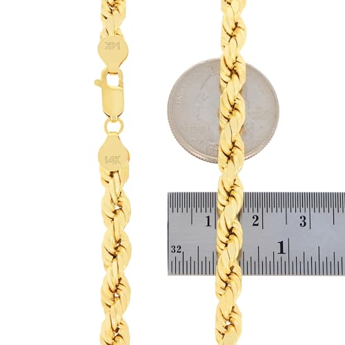 Nuragold 14k Real Yellow Gold Rope Chain Diamond Cut Mens Necklace - 7mm - 24"