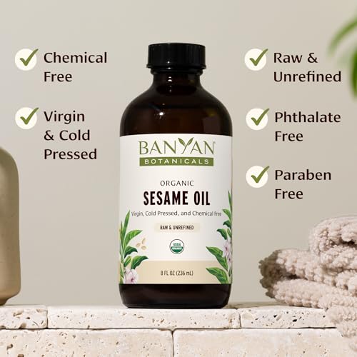 Banyan Botanicals Organic Unrefined Sesame Oil – Rich & Warming Ayurvedic Massage Oil for Body & Scalp – Traditional Abhyanga Oil for Deep Tissue Grounding & Recovery – 16 oz – USDA Organic