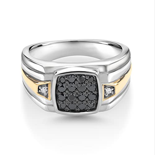 Gem Stone King Silver & 10K Gold Black White Diamond Ring for Men | Size 9
