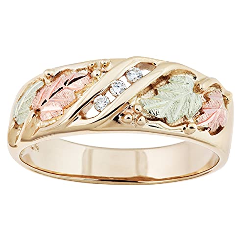 Black Hills Gold Three Stone Mens Diamond Wedding Ring (.06 tw) in 10k Gold