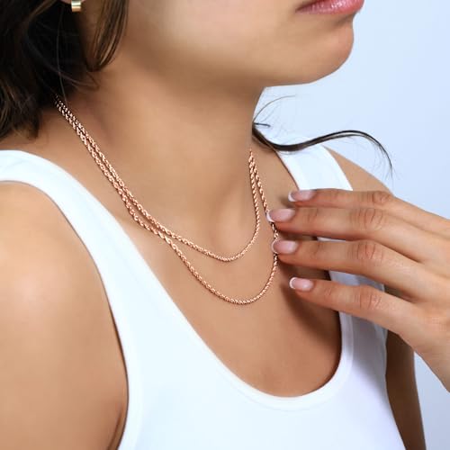 Nuragold 10k Real Rose Gold 1.8mm Rope Chain Diamond Cut Necklace (16"-30") - 26"