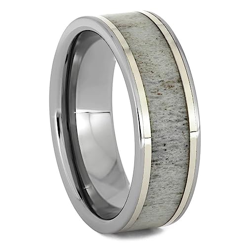 The Men's Jewelry Store (Unisex Jewelry) Deer Antler, 14k White Gold 7mm Titanium Comfort-Fit Ring Size 9