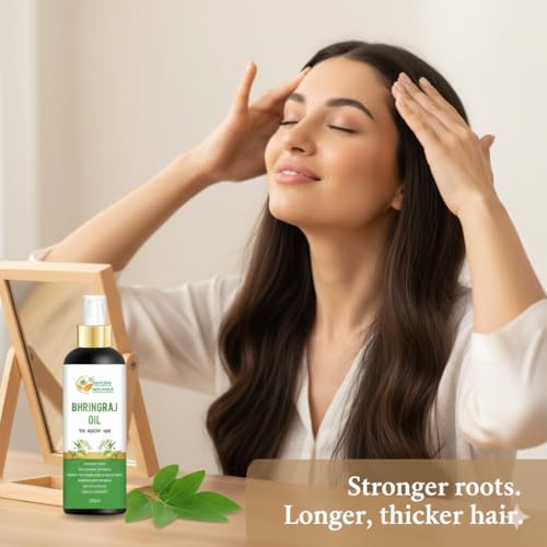 Herbs Botanica Bhringraj Oil for Hair Growth Ayurvedic Herbal Hair Oil with Bhringraj, Amla, Aloe Vera, Sesame & Curry Leaf Reduces Hair Fall, No Silicones or Parabens 6.76 Fl Oz