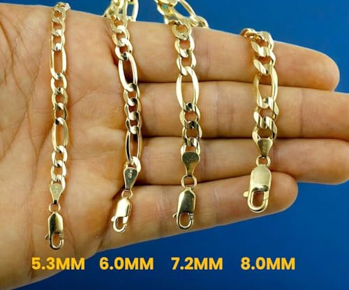 14K Yellow Gold Figaro Necklace Bracelet Chain Italian Men Women Jewelry 5.4g | 3.5mm | 28 Inches | MADE IN ITALY