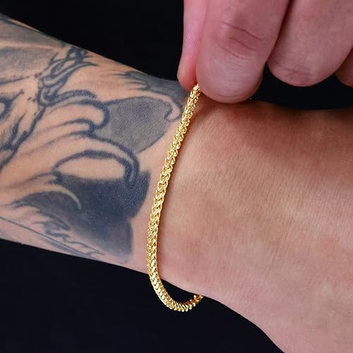 Nuragold 14K Real Yellow Gold Franco Solid Diamond Cut Chain Bracelet - 2.5mm,7"