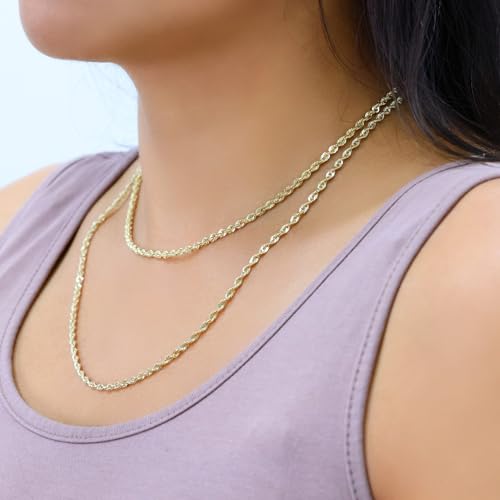 Nuragold 14k Real Yellow Gold 3mm Rope Chain Lightweight Necklace (16"-30") - 20"