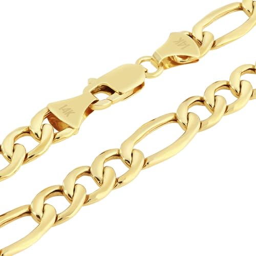 Nuragold 14k Real Yellow Gold Figaro Link 7.5mm Wide Chain Mens Necklace - 24"