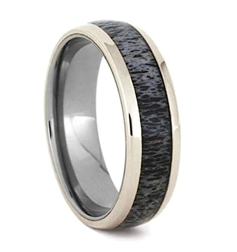 The Men's Jewelry Store (Unisex Jewelry) Deer Antler, 14k White Gold 7mm Titanium Comfort-Fit Ring Size 9.5