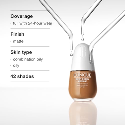 Clinique Even Better Clinical Serum Liquid Foundation SPF 25 With Vitamin C, Salicylic Acid + Hyaluronic Acid For Combination to Oily Skin Types | Full Coverage + Matte Finish, Neutral, 1 Fl Oz