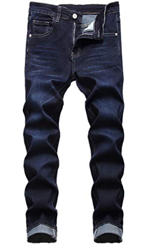 Men's Mid Waist Skinny Fit Stretch Fashion Washed Basic 5-Pockets Denim Jeans Pants,Dark Blue,42