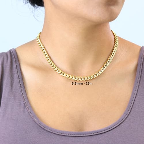 Nuragold 14k Real Yellow Gold Miami Cuban Link 6.5mm Chain Italian Necklace - 16"