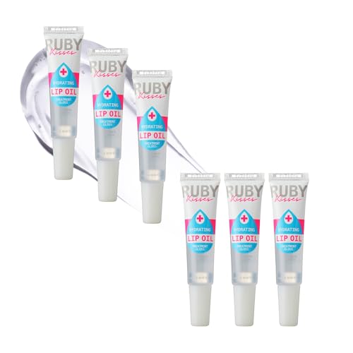 Ruby Kisses Hydrating Clear Lip Oil Treatment Gloss (6 Pack), Hydrates & Heals with Vitamin E & Jojoba, Lightweight Non-Greasy Formula with Almond Oil, Repair & Protect Dry Chapped Lips
