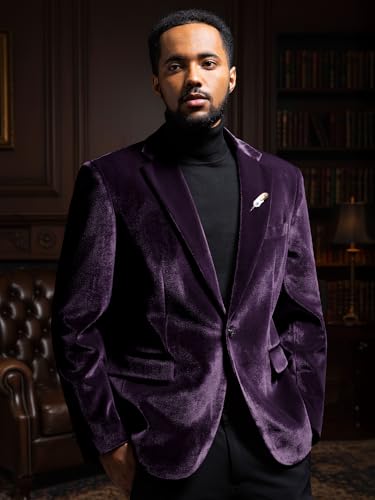 WEEN CHARM Velvet Blazer for Men Slim Fit One Button Sport Coat Tuxedo Jacket for Prom Wedding Party Dinner Purple