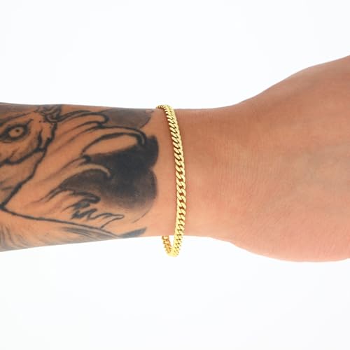 Nuragold 14k Real Yellow Gold Miami Cuban Link 4mm Chain Italian Bracelet - 7"