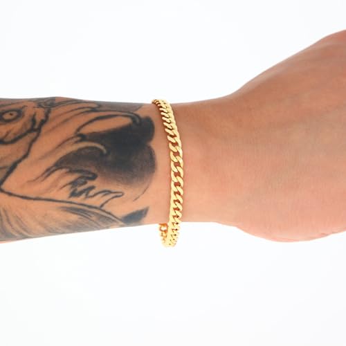Nuragold 10k Real Yellow Gold Miami Cuban Lightweight Link 5.7mm Chain Bracelet (7"-9") Italian Jewelry for Men & Women - 7"