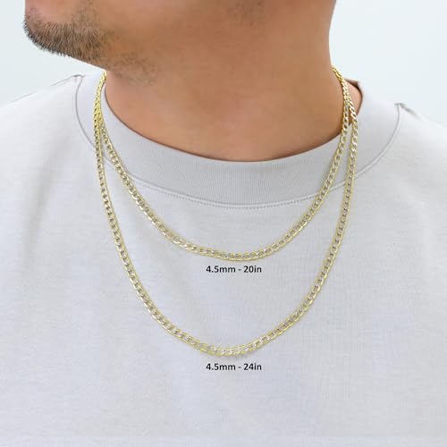 Nuragold 14k Real Yellow Gold Cuban Curb 4.5mm Pave Dia-Cut Chain Necklace - 16"