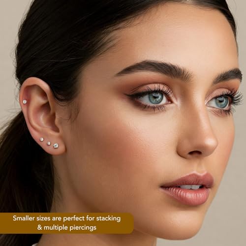 14K Yellow Gold Solitaire Round Lab-Grown Diamond Stud Earrings in Secure Screw-backs (2MM - 0.07CTW)