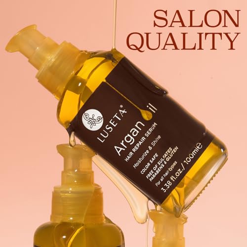 LUSETA Pure Argan Oil Hair Serum for Frizz Control 3.38 Floz