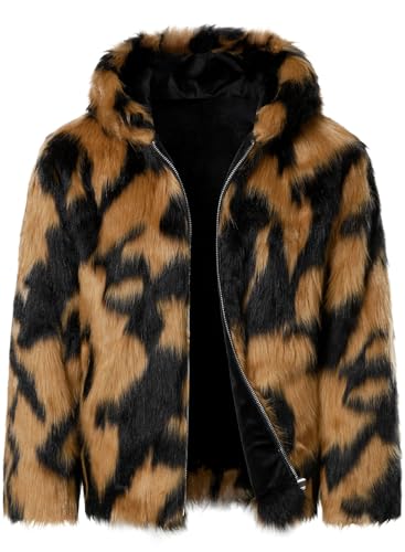 FANARCHER Men's Winter Luxury Overcoat Faux Fur Hoodie Coats Long Sleeve Jackets Parka Outwear