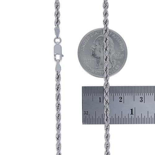 Nuragold 14k Real White Gold 3mm Rope Chain Diamond Cut Necklace (16"-30") - 20"