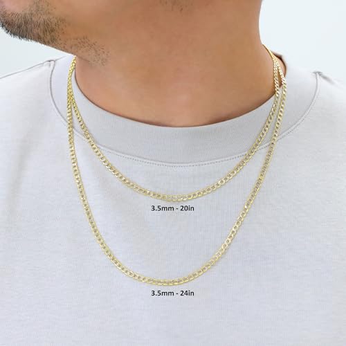 Nuragold 10k Real Yellow Gold Cuban Curb 3.5mm Pave Dia-Cut Chain Necklace - 24"