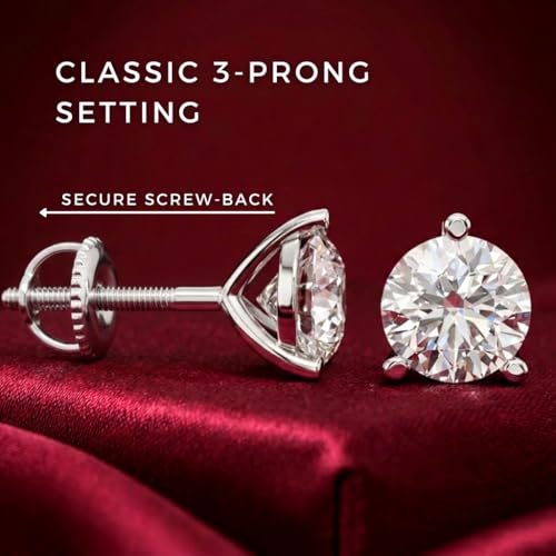 0.50 CTTW Natural Diamond Round Cut Stud Earrings for Women | 14K White Gold Classic 3 Prong Screw Back Earring | I - J Color SI1 - SI2 Clarity Hypoallergenic Fine Jewelry Gift for Her Anniversary Wedding