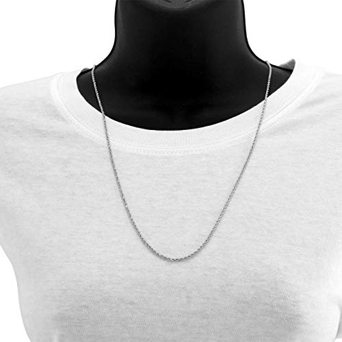 Nuragold 10K Real White Gold Rope Chain 1.5mm Diamond Cut Thin Necklace - 20"