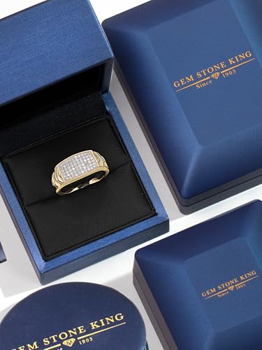 Gem Stone King 10K Gold Lab Grown Diamond Pave Ring for Men (Size 7)