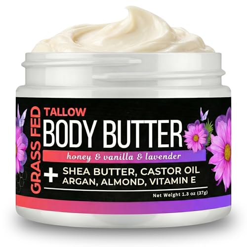 SELFWISE Beef Tallow Body Butter Cream - Grass-Fed Whipped Balm with Honey, Shea Butter, Castor Oil & Calendula - Non-Greasy, Long Lasting Hydration - for Extra Dry and Sensitive Skin.