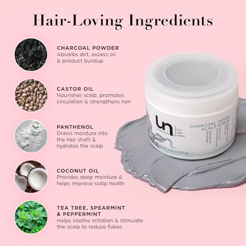 Unwash Charcoal Detox Scalp Scrub - Detoxify, Exfoliate, & Rebalance Hair & Scalp, Removes Build-Up, For Dry, Itchy Scalps Paraben Free, 8.82 oz