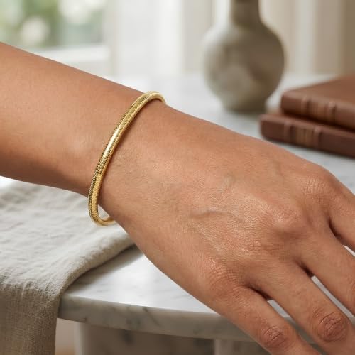 Floreo 14k Yellow Gold 3.4mm Stretch Mesh Slip-on Bracelet, 7 Inch