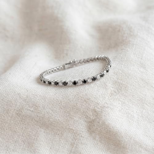 Pompeii 3ct Black & White Diamond Tennis Bracelet 7" 14K White Gold (K-L-I2,I3)