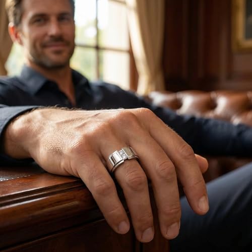 P3 POMPEII3 Pompeii Mens 14K White Gold Princess Cut Diamond Wedding Ring - Size 8.5