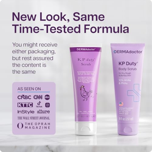 DERMAdoctor KP Bump Eraser Body Scrub with 10% AHAs + PHAs for Keratosis Pilaris, Dry, Rough, and Bumpy Skin, Dermatologist Formulated Exfoliating Body Scrub with Glycolic and Lactic acids - 8 Fl oz