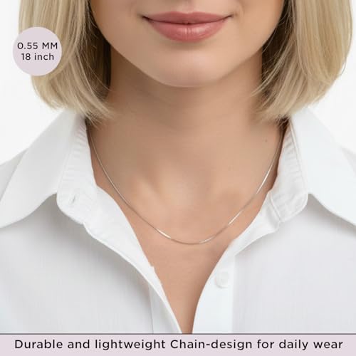 Jewelili 10K Solid White Gold Box Link Chain Necklace for Women 18 Inch