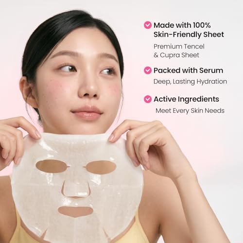 GLAM UP Korean Facial Sheet Mask 12 Pack – Hydrating Glass Skin Face Masks, Korean Skincare for Sensitive & Dry Skin, Easter Gifts, Teen Girl Gifts, Stocking Stuffers for Women, Spa Gift Set