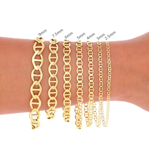 Nuragold 10K Real Yellow Gold Mariner Chain Solid Link Anchor Bracelet - 7.5",3mm