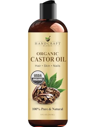 Handcraft Blends Organic Castor Oil 8 Fl Oz | 100% Pure and Natural | Premium Grade Carrier Oil | Hair, Eyelashes and Eyebrows | Hair and Body | Expeller-Pressed | Hexane-Free